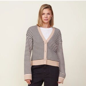 MONROW Merino Wool Blend Cardigan Striped Button Front Size Small